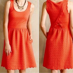 Maeve Anthropologie Caye Scalloped Orange Sleeveless Dress S Small
